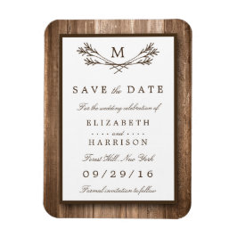 Land Rustic Wood Monogram Branch Save the Date Magneet