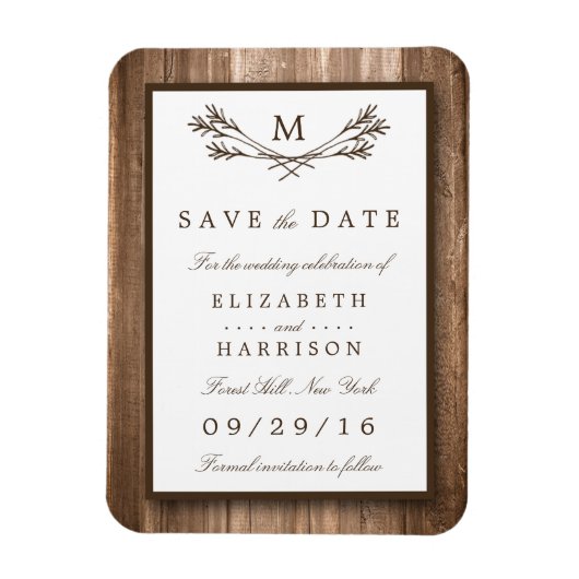 Land Rustic Wood Monogram Branch Save the Date Magneet (Verticaal)