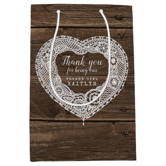 Land rustiek hout en kant bruiloft gunst tas medium cadeauzakje (Voorkant)