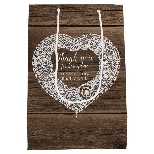 Land rustiek hout en kant bruiloft gunst tas medium cadeauzakje (Achterkant)