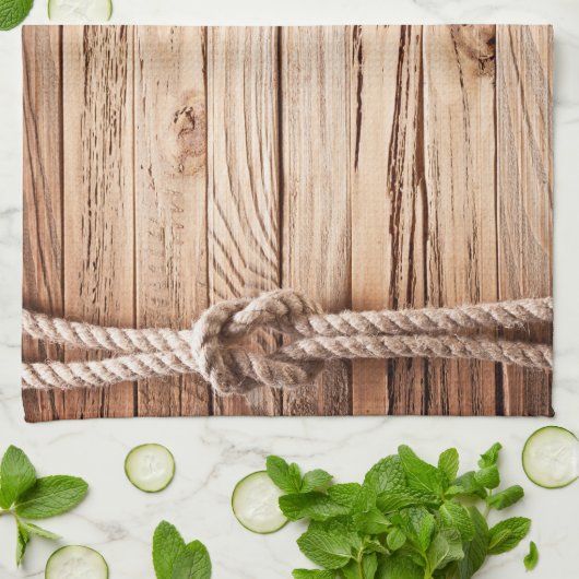 Land Rustiek Hout Touw Nautische Keuken Schotel Ha Theedoek (Gevouwen)
