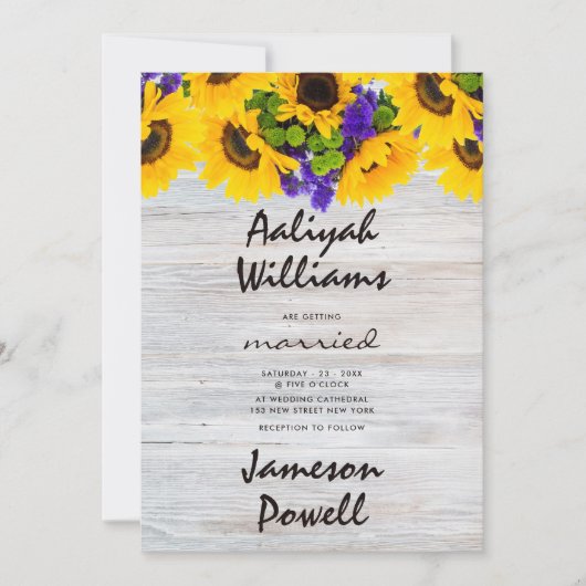 Land rustiek wit hout bloemenachtertuin bruiloft kaart (Voorkant)