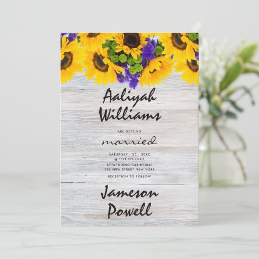 Land rustiek wit hout bloemenachtertuin bruiloft kaart (Staand voorkant)