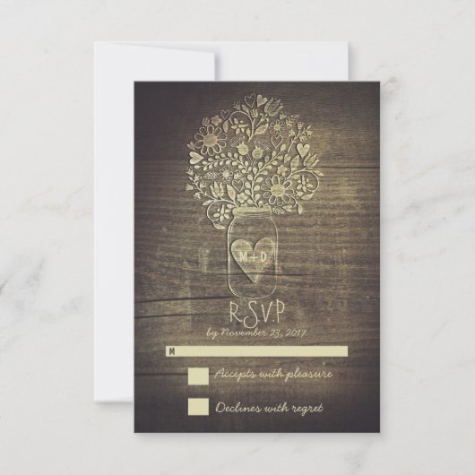 Land rustieke bloemenmetselaar pot bruiloft RSVP Kaartje (Voorkant)
