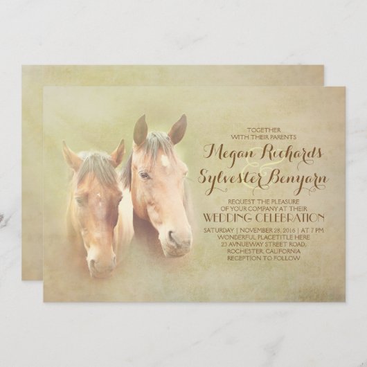 Land rustieke bruiloft uit te nodigen met paardenp kaart (Voorkant / Achterkant)