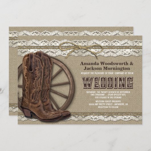Land Rustieke Burlap en kant bruiloft uitnodiginge Kaart (Voorkant / Achterkant)