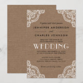 Land Rustieke Burlap Lace Hoek Detail bruiloft Kaart (Voorkant / Achterkant)