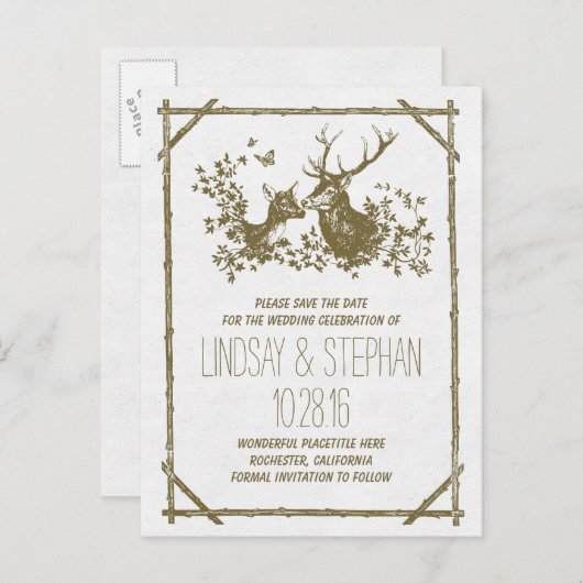 Land rustieke herten sparen de datum briefkaarten (Voorkant / Achterkant)