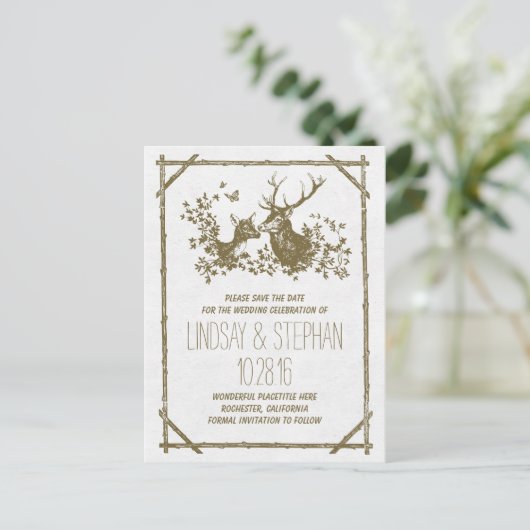 Land rustieke herten sparen de datum briefkaarten (Staand voorkant)