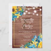 Land rustieke houten bloemenlichten foto bruiloft kaart (Voorkant)