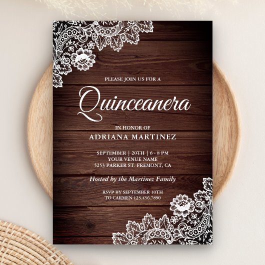  land rustieke houten kant quinceanera kaart