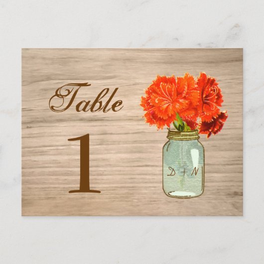 Land Rustieke Mason Jar Bloemen Tafelnummer (Voorkant)