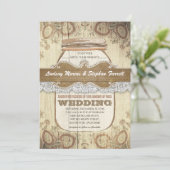 Land rustieke Mason Jar bruiloft uitnodigingen (Staand voorkant)