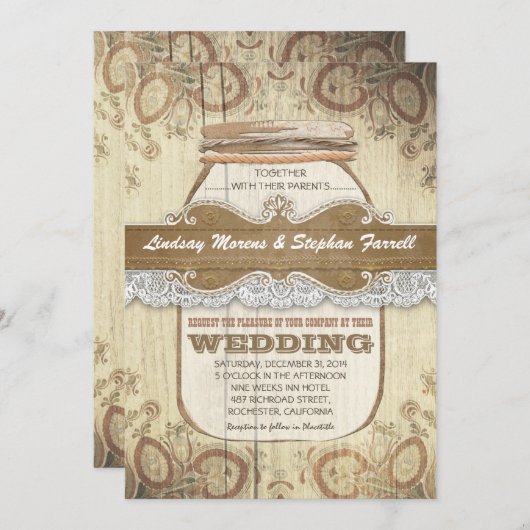 Land rustieke Mason Jar bruiloft uitnodigingen (Voorkant / Achterkant)