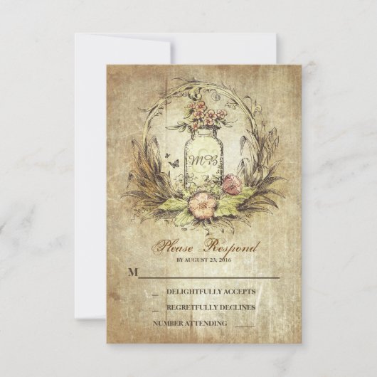 land rustieke metselaar pot bruiloft RSVP (Voorkant)