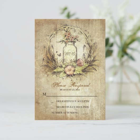  land rustieke metselaar pot bruiloft RSVP (Staand voorkant)