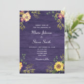 Land Rustieke Paarse Bloemen Huwelijksuitnodiging Kaart (Staand voorkant)