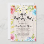 land rustieke string lichten 40e verjaardag kaart (Voorkant)