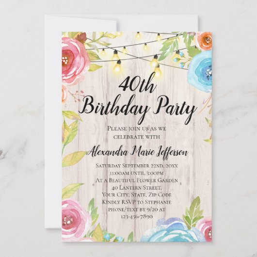  land rustieke string lichten 40e verjaardag kaart (Voorkant)