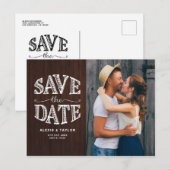 Land Rustieke Typografie Hout Foto Save the Date Aankondigingskaart (Voorkant / Achterkant)