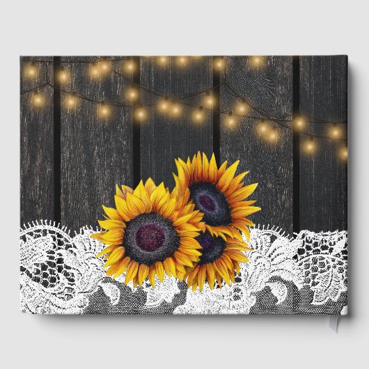 Land rustieke zonnebloemen schuur hout kant bruilo gastenboek (Achterkant)