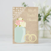 Land Rustige Burlap Lace Mason Jar Vrijgezellenfee Kaart (Staand voorkant)