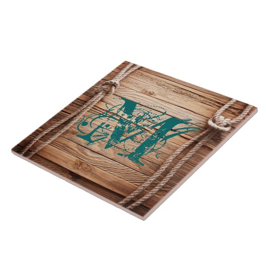 Land Rustige houten reepmonogram Tegeltje (Zijkant)