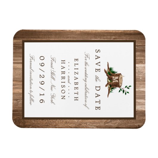 Land Rustige houtmonogram sparen de datum Magneet (Horizontaal)