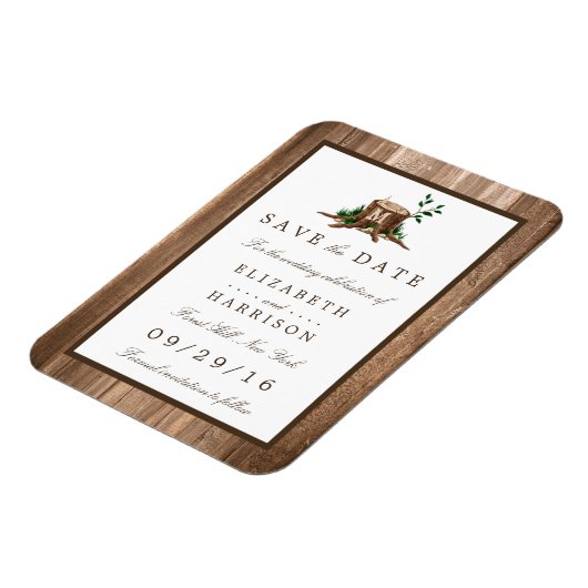 Land Rustige houtmonogram sparen de datum Magneet (Linkerzijde)