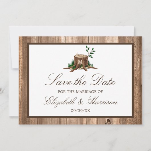 Land Rustige houtmonogram sparen de datum Save The Date (Voorkant)