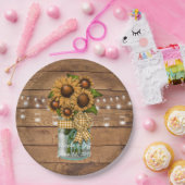 Land Rustige Mason Jar met zonnebloem Papieren Bordje (Feest)