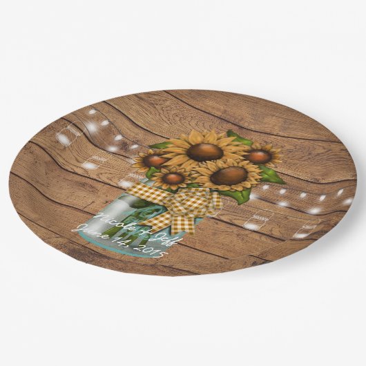 Land Rustige Mason Jar met zonnebloem Papieren Bordje (Gekanteld)