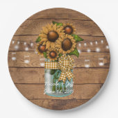 Land Rustige Mason Jar met zonnebloem Papieren Bordje (Voorkant)