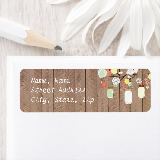 Land Rustige Mason Jar op het etiket van het hout (Insitu)