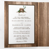 Land Rustige Monogram Tree & Wood Wedding Suite Drieluik Uitnodiging (Binnenzijde eerst)
