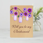 Land Rustige Paarse Mason Jars Bridesmaid Kaart (Staand voorkant)