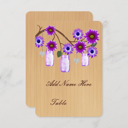 Land Rustige Paarse Mason Jars Table Place Card Kaart (Voorkant / Achterkant)
