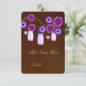 Land Rustige Paarse Mason Jars Table Place Card Kaart (Staand voorkant)