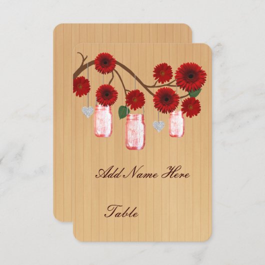 Land Rustige Red Mason Jars Table Place Card Kaart (Voorkant / Achterkant)