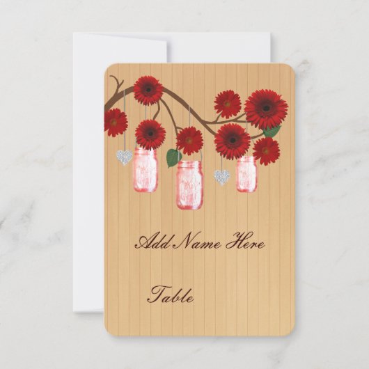 Land Rustige Red Mason Jars Table Place Card Kaart (Voorkant)
