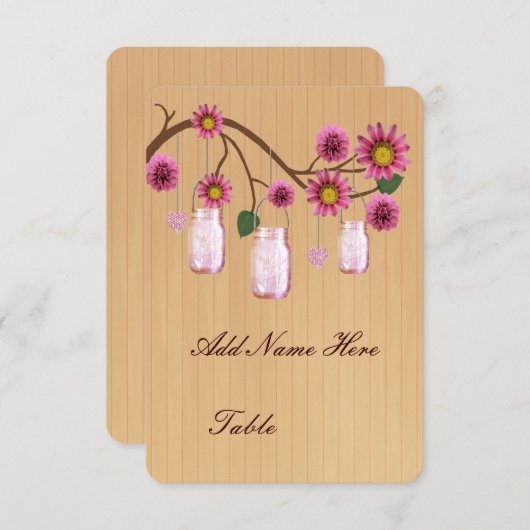 Land Rustige roze Mason Jars Table Place Card Kaart (Voorkant / Achterkant)