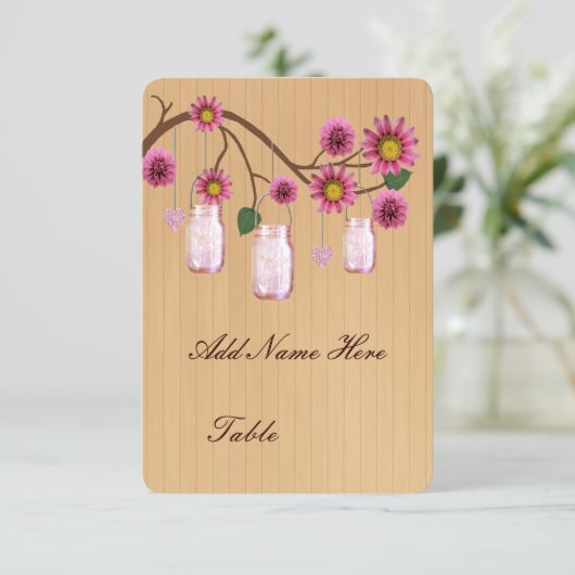 Land Rustige roze Mason Jars Table Place Card Kaart (Staand voorkant)