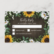 Land Rustige Sunflower Daisy Wedding RSVP-kaarten