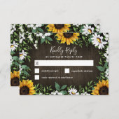 Land Rustige Sunflower Daisy Wedding RSVP-kaarten RSVP Kaartje (Voorkant / Achterkant)