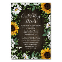Land Rustige Sunflower Wedding Insert-kaarten