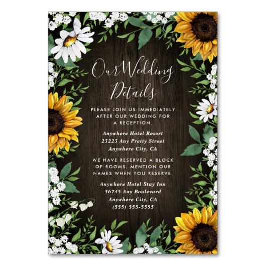 Land Rustige Sunflower Wedding Insert-kaarten Kaart (Voorkant)