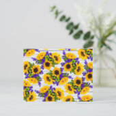 Land Rustige Witte Hout Paarse Gele Zonnebloem Briefkaart (Staand voorkant)