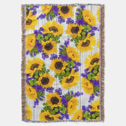 Land Rustige Witte Hout Paarse Gele Zonnebloem Deken (Voorkant Verticaal)