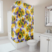 Land Rustige Witte Hout Paarse Gele Zonnebloem Douchegordijn