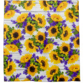 Land Rustige Witte Hout Paarse Gele Zonnebloem Douchegordijn (Voorkant)